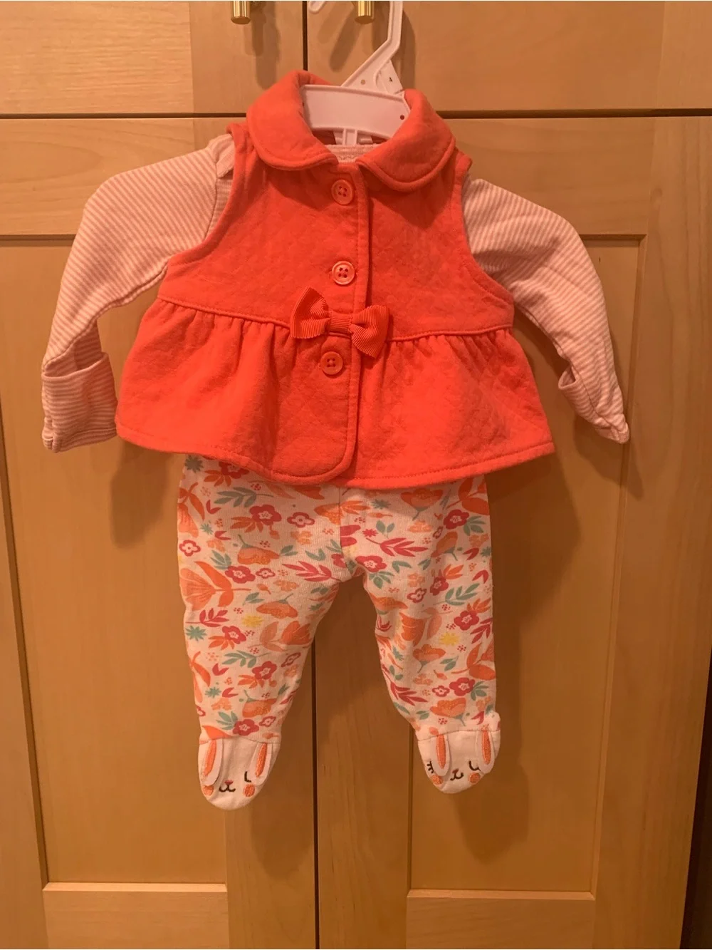 Baby Girls Newborn Footed Pants and Coral Vest and Onesie Outfit